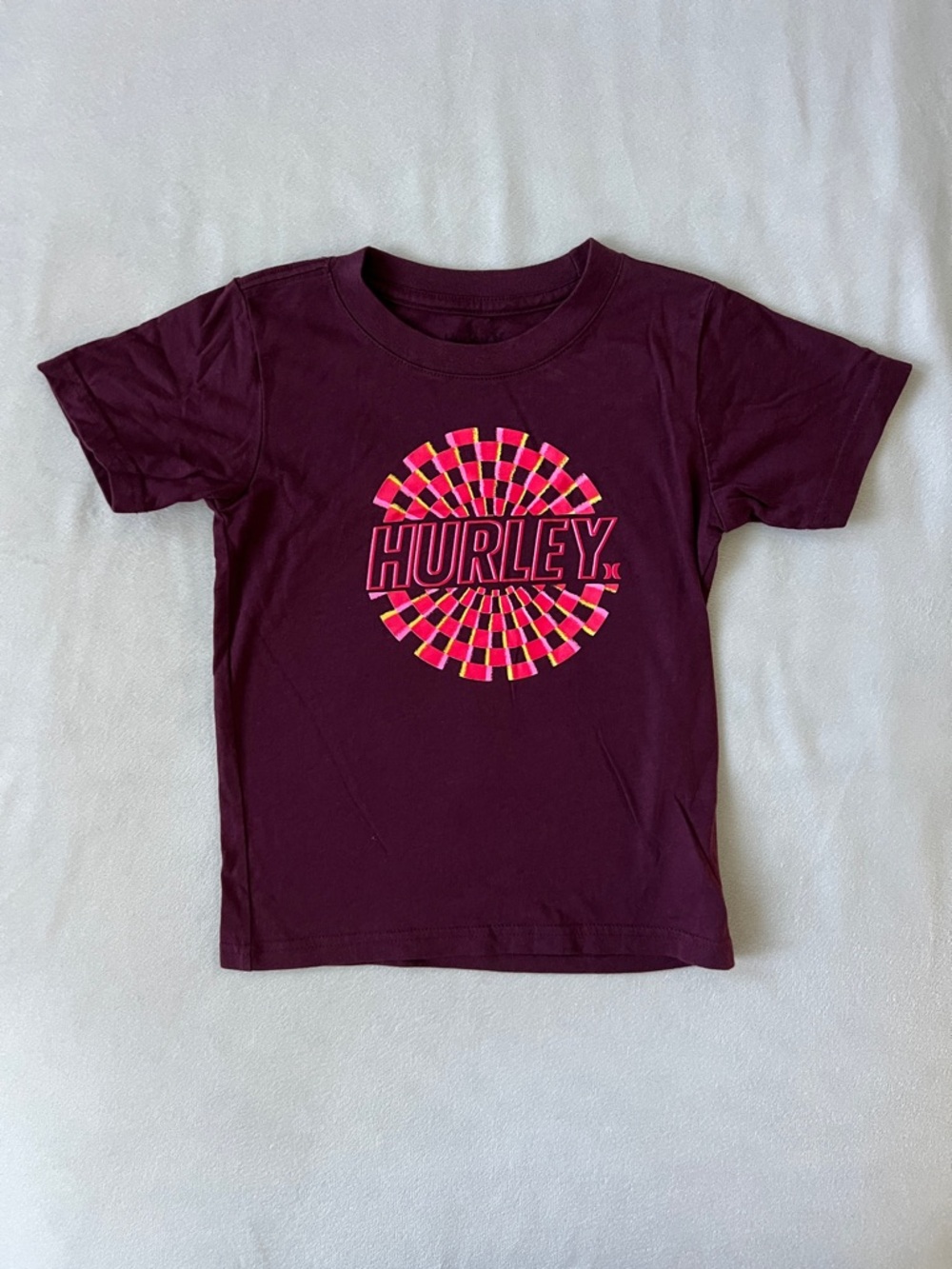 Hurley Kids Short Sleeve Graphic Tee - Burgundy with Pink & Yellow Accents